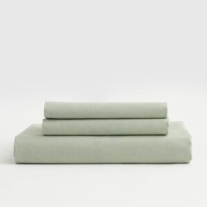 NWT! Quince Organic Cotton Sateen Sage Sheet & 2 Pillowcase! Full (408)